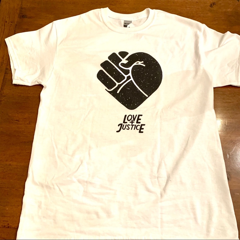 Love + Justice ❤️ White graphic cotton t-shirt
